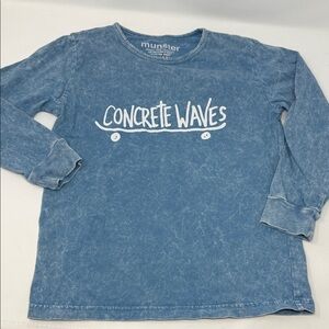 Munster Kid’s Blue Mineral-Wash 'Concrete Waves' Long Sleeve Tee size 6